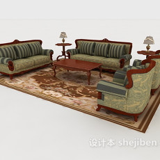 中式复古绿色组合沙发3d模型下载