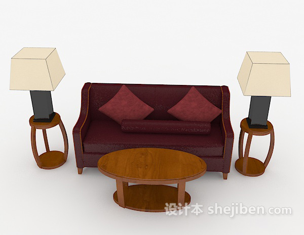 现代风格新中式复古红色双人沙发3d模型下载