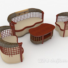 个性休闲木质组合沙发3d模型下载