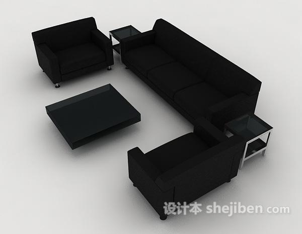 设计本简约商务黑色组合沙发3d模型下载