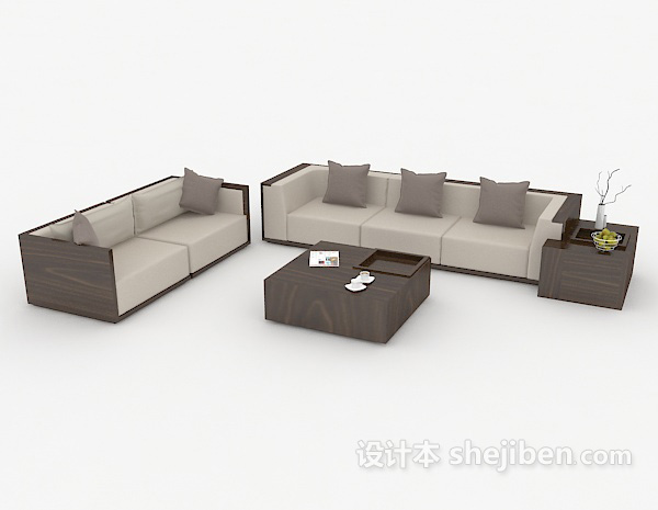 新中式沙发茶几3d模型下载