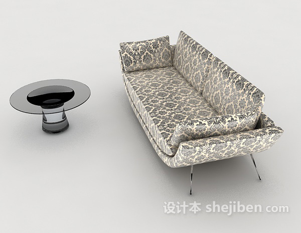 设计本现代个性花纹双人沙发3d模型下载