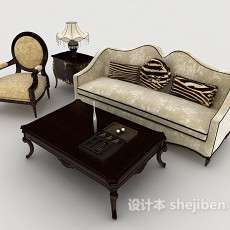 欧式家居棕色木质组合沙发3d模型下载