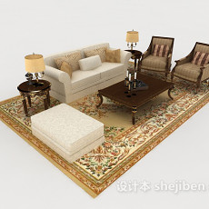 家居花纹棕色组合沙发3d模型下载