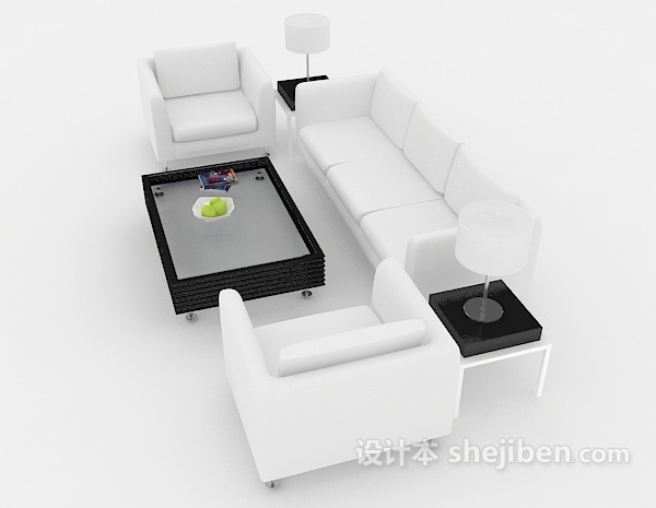 设计本简约白色木质组合沙发3d模型下载