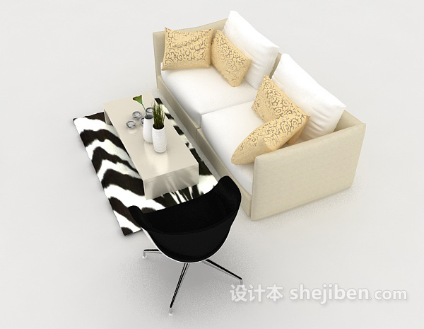 设计本白色家居双人沙发3d模型下载