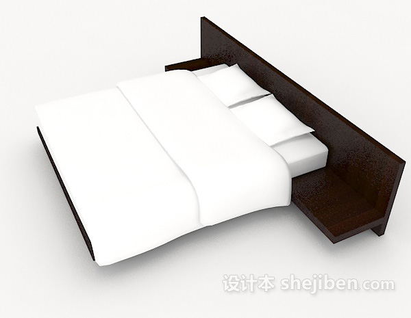 设计本现代简约棕色木质双人床3d模型下载