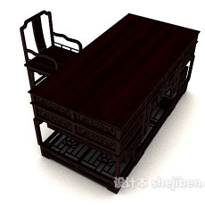 中式雕花书桌椅3d模型下载