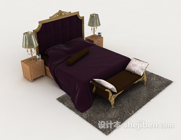 欧式复古紫色双人床