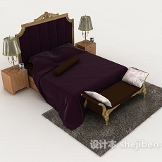欧式复古紫色双人床3d模型下载