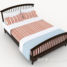 田园木质条纹双人床3d模型下载