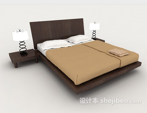 免费简约休闲棕色双人床3d模型下载