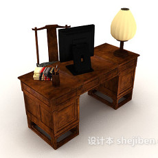 中式复古书桌3d模型下载