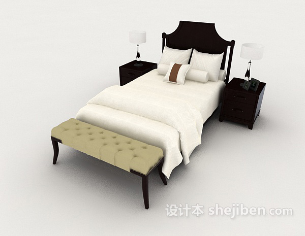免费木质深棕色床3d模型下载