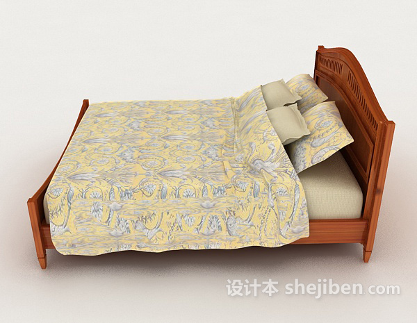 设计本简单木质家居黄色双人床3d模型下载