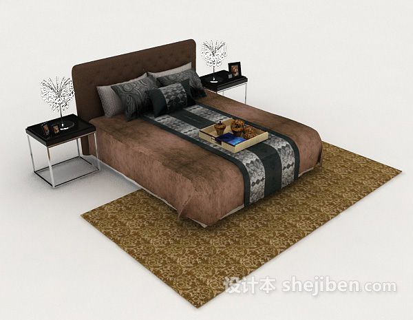 现代简约棕色家居双人床3d模型下载
