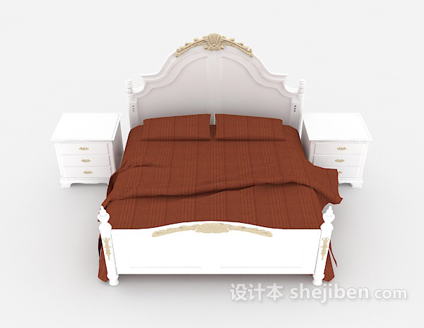 欧式风格简欧白色双人床3d模型下载