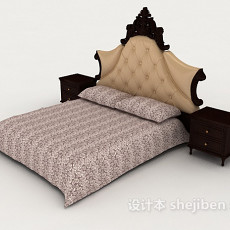 欧式木质双人床3d模型下载