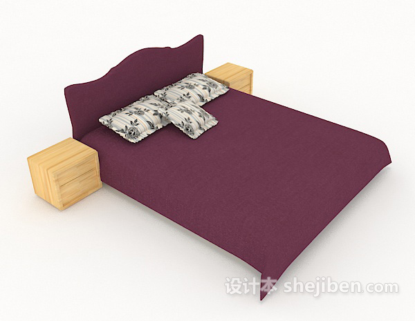 简约紫色双人床3d模型下载