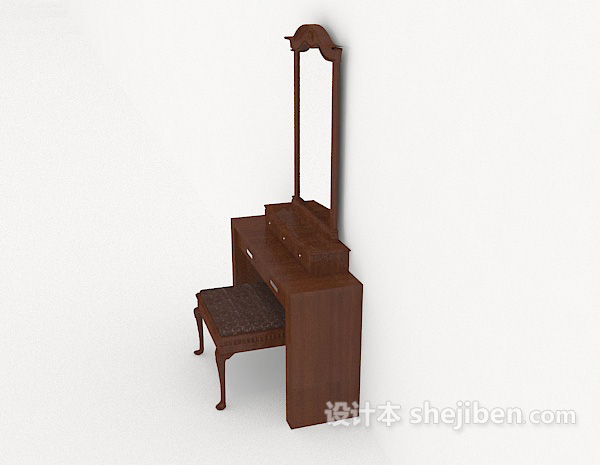 免费新中式木质梳妆桌3d模型下载