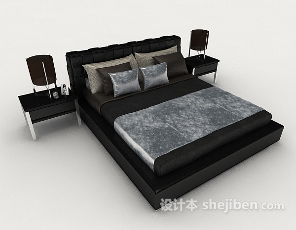 黑色双人床3d模型下载