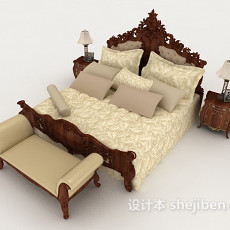 欧式家居复古双人床3d模型下载