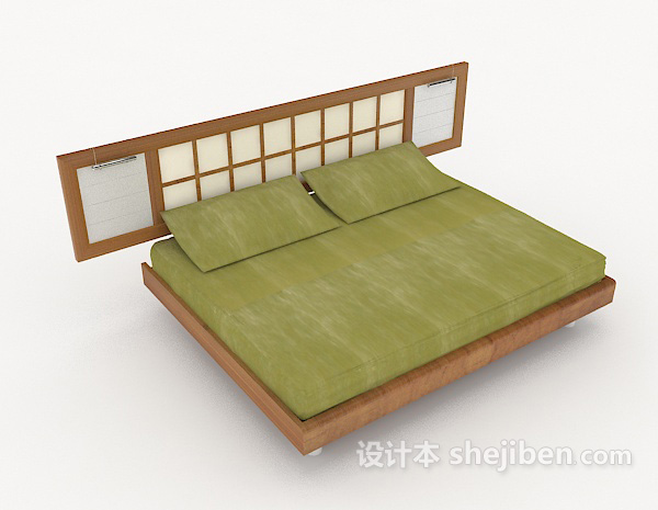 日式简约双人床3d模型下载