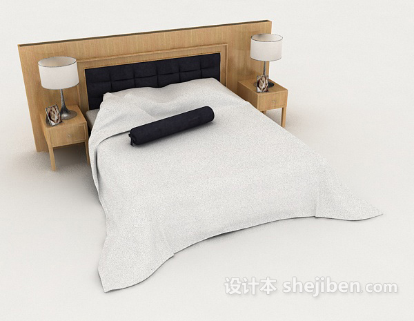 免费简单风格双人床3d模型下载