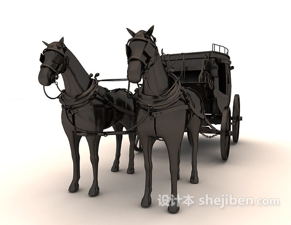 现代风格黑色马车雕塑品3d模型下载