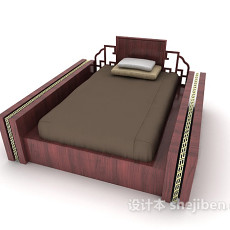 新中式单人床3d模型下载