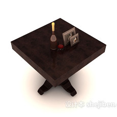 方形实木边桌3d模型下载