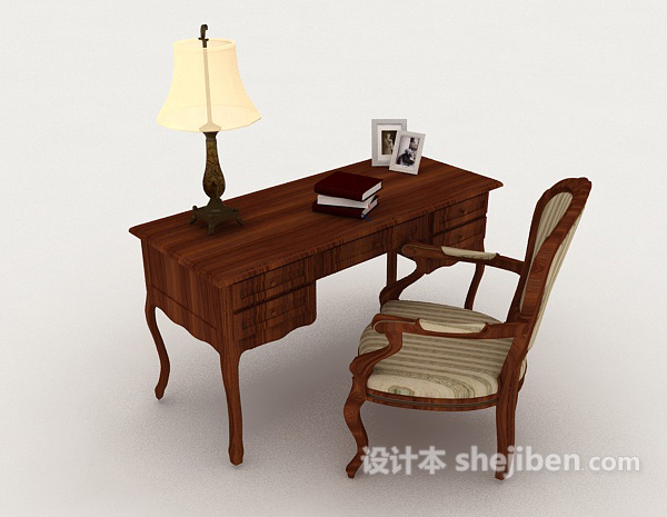 中式复古木质书桌椅子