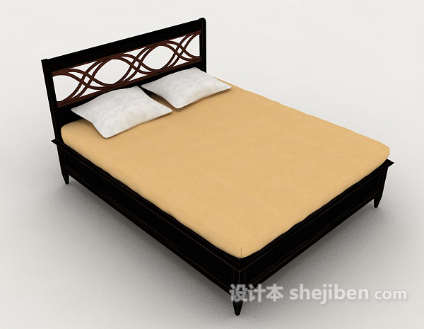 简单现代实木双人床3d模型下载