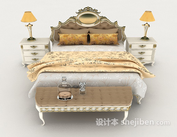 欧式风格欧式家居华丽双人床3d模型下载