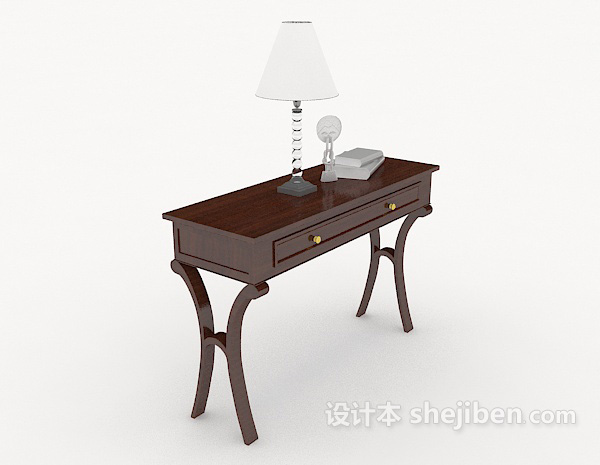 设计本新中式木质棕色书桌3d模型下载