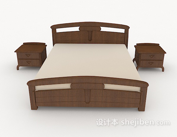 现代风格简单木制家居棕色双人床3d模型下载