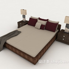 木质简单家居双人床3d模型下载