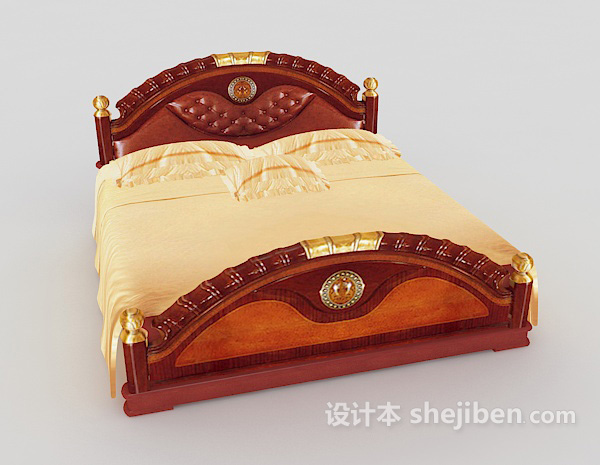 新中式棕色实木双人床
