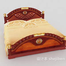 新中式棕色实木双人床3d模型下载