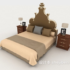 个性浅棕色双人床3d模型下载