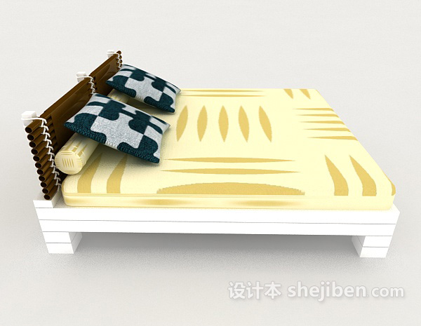 设计本简单白色双人床3d模型下载