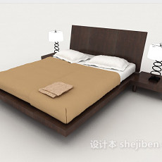 简约休闲棕色双人床3d模型下载
