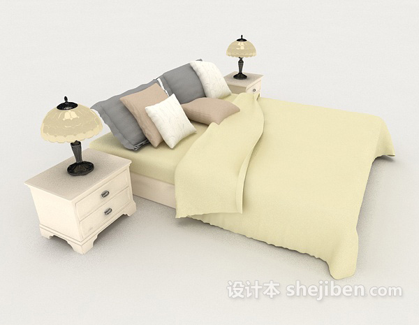 设计本浅绿色简约双人床3d模型下载