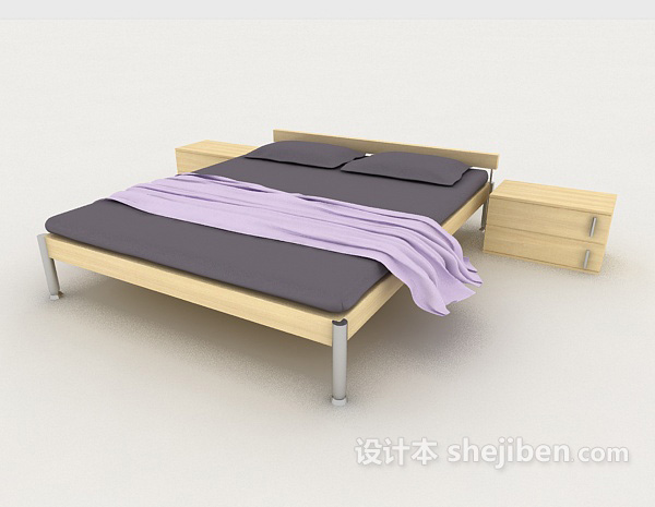 家居简约紫色双人床3d模型下载