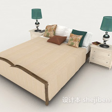 浅棕色木质双人床3d模型下载