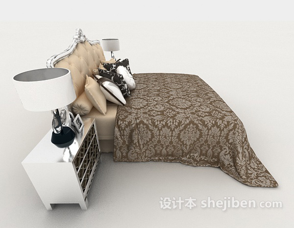 设计本欧式家居花纹双人床3d模型下载