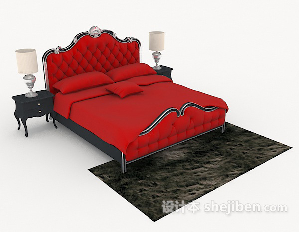 欧式红色双人床3d模型下载