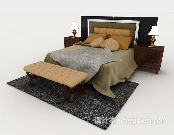 现代风格个性简约木质双人床3d模型下载