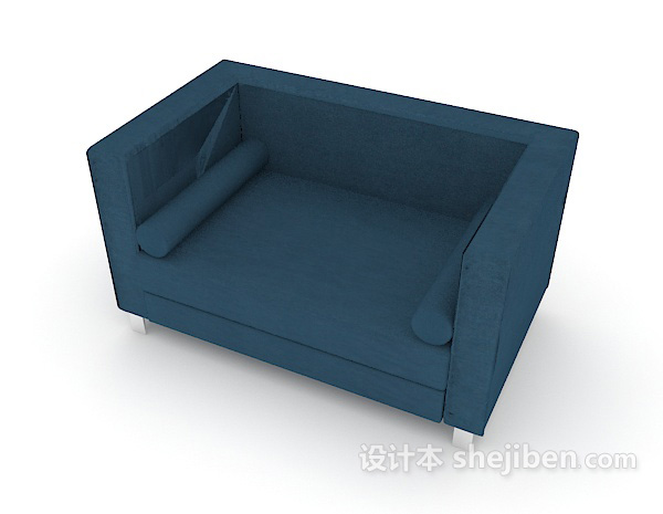 免费蓝色方形沙发3d模型下载