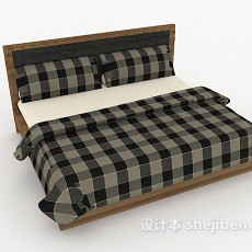 格子木质双人床3d模型下载
